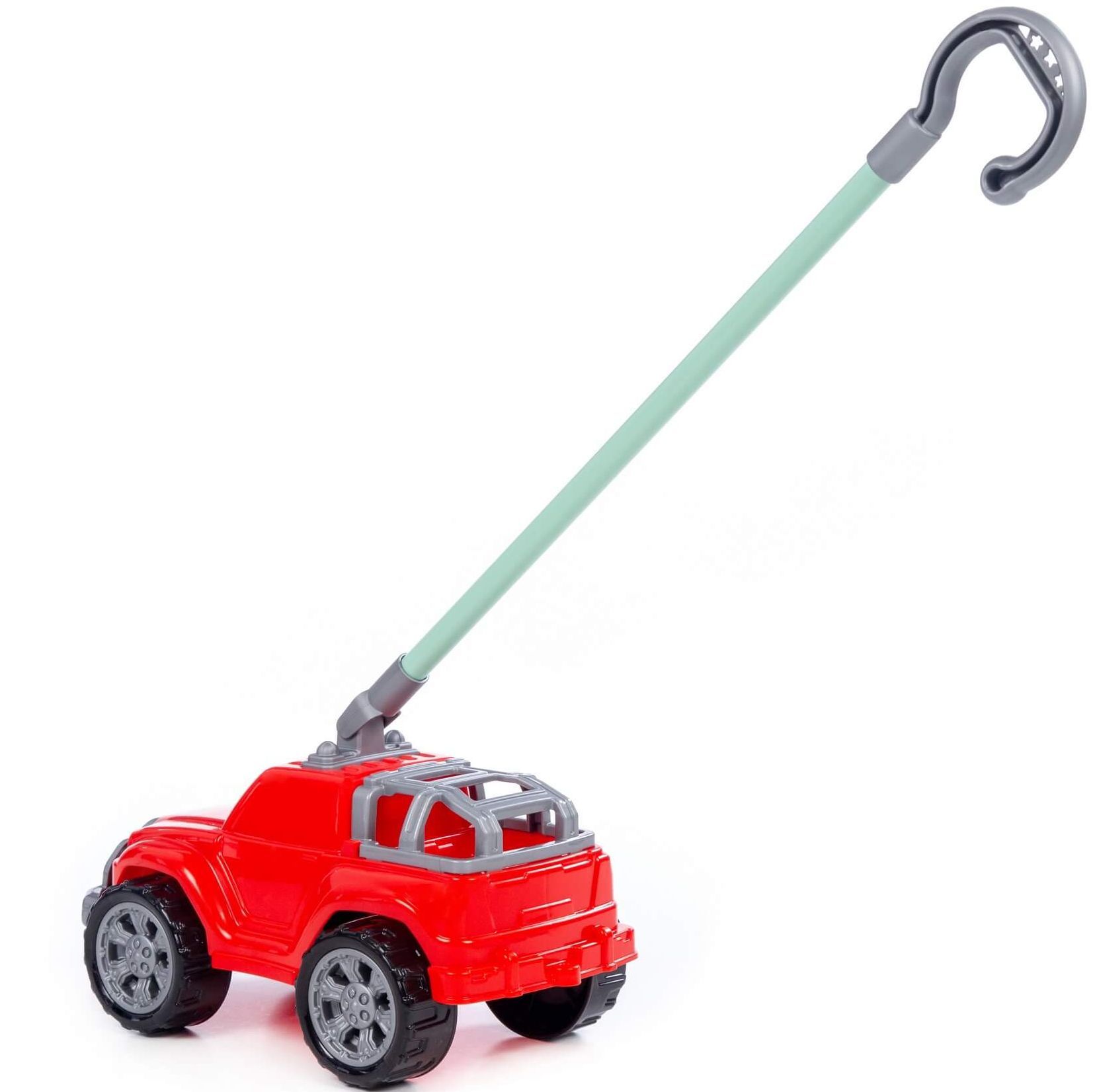 Игрушка-каталка машинка с глазками Дени с ручкой высота хвата 40 см джип красный