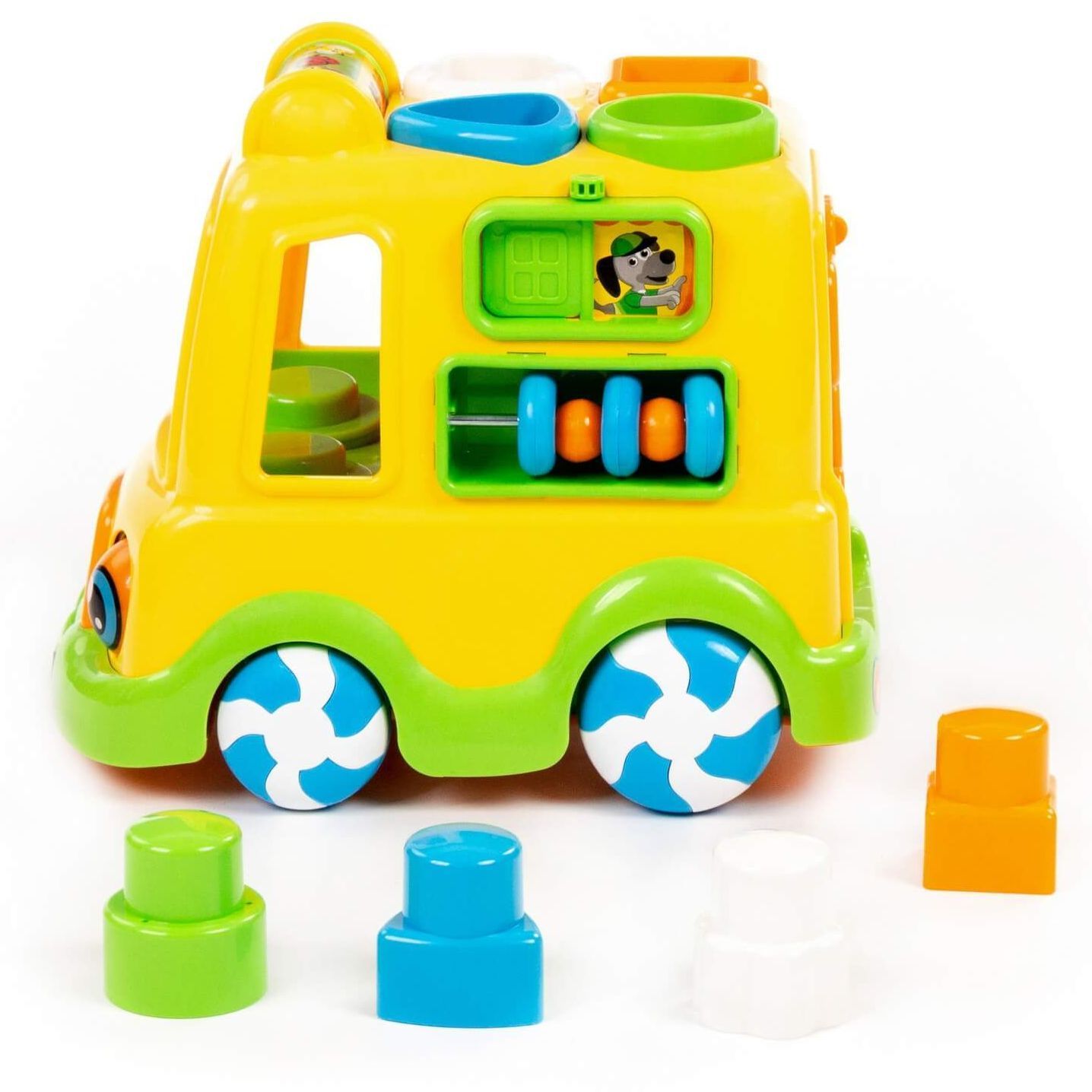 Игрушка машинка с вращением глазок - развивающий центр моторики для малышей желтая - 25 см