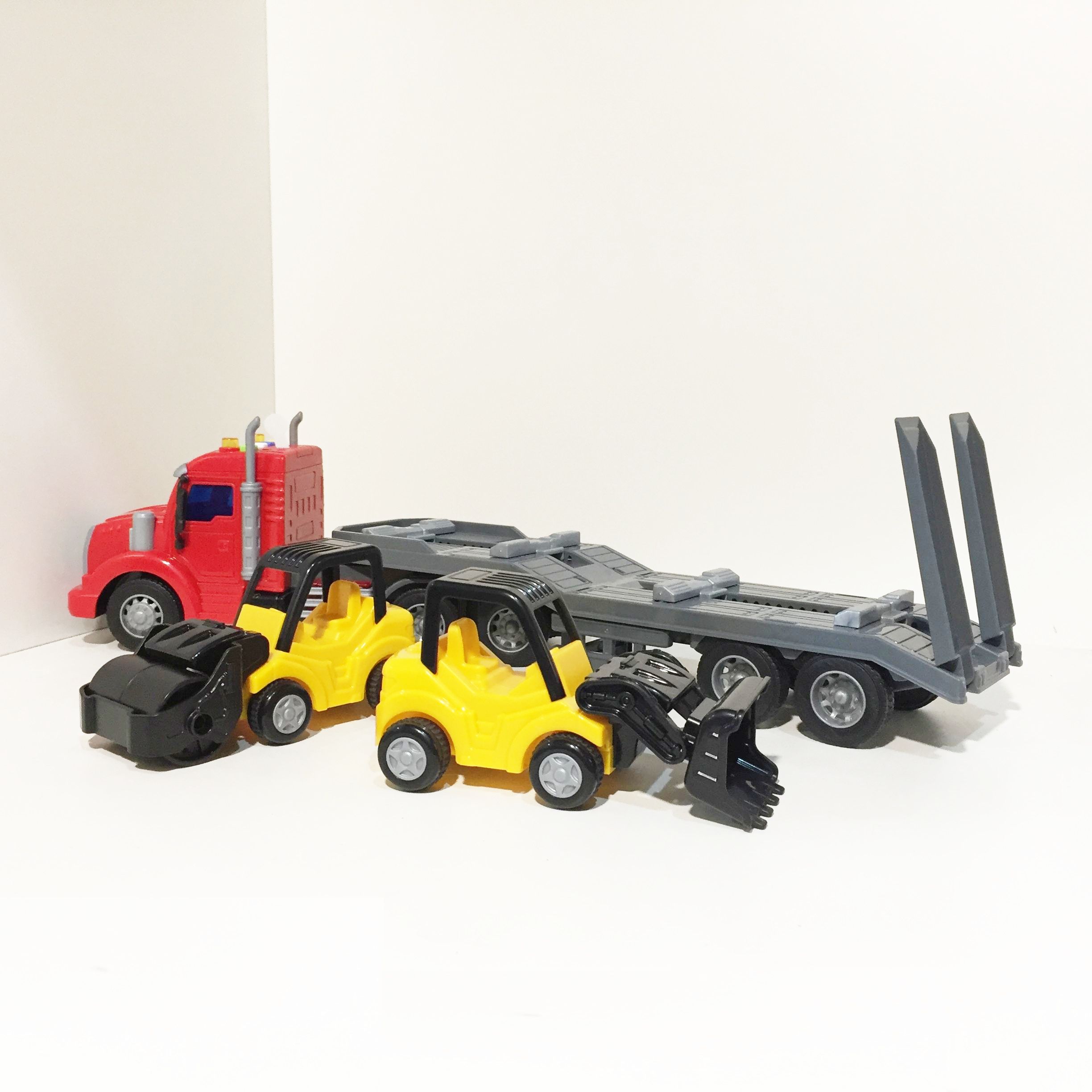 Машина автовоз 51 см, динамо-инерция, 4 звука, свет с 2-мя строительными машинками каток, погрузчик