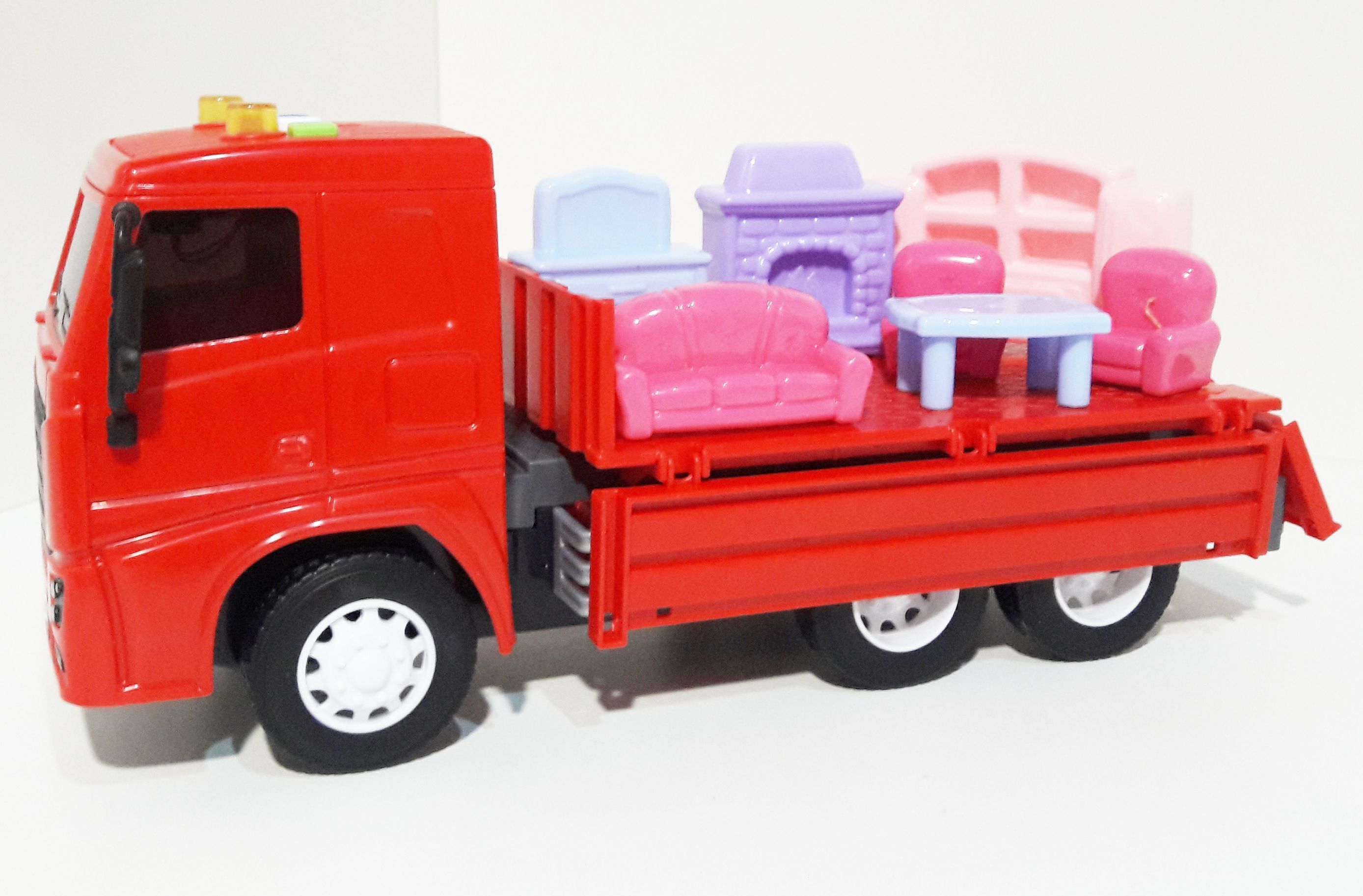 Машинка для перевозки - бортовой грузовик МАЗ - 25,7 см инерция, свет-звук- мебель 7 предметов