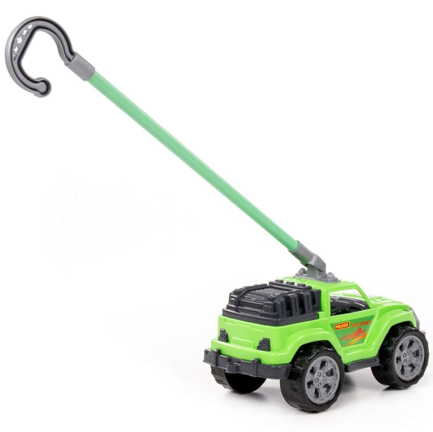 Игрушка-каталка с ручкой высота хвата 43 см машинка джип салатовый
