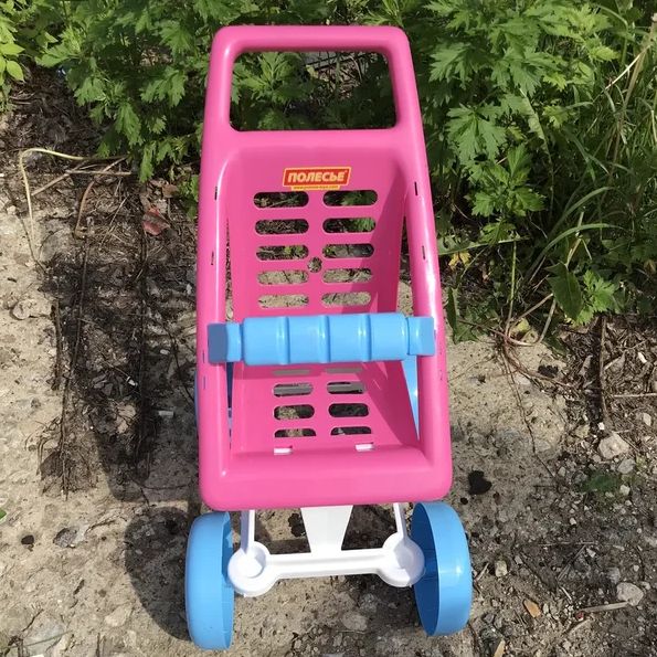 Большая прогулочная коляска для кукол розово-голубая