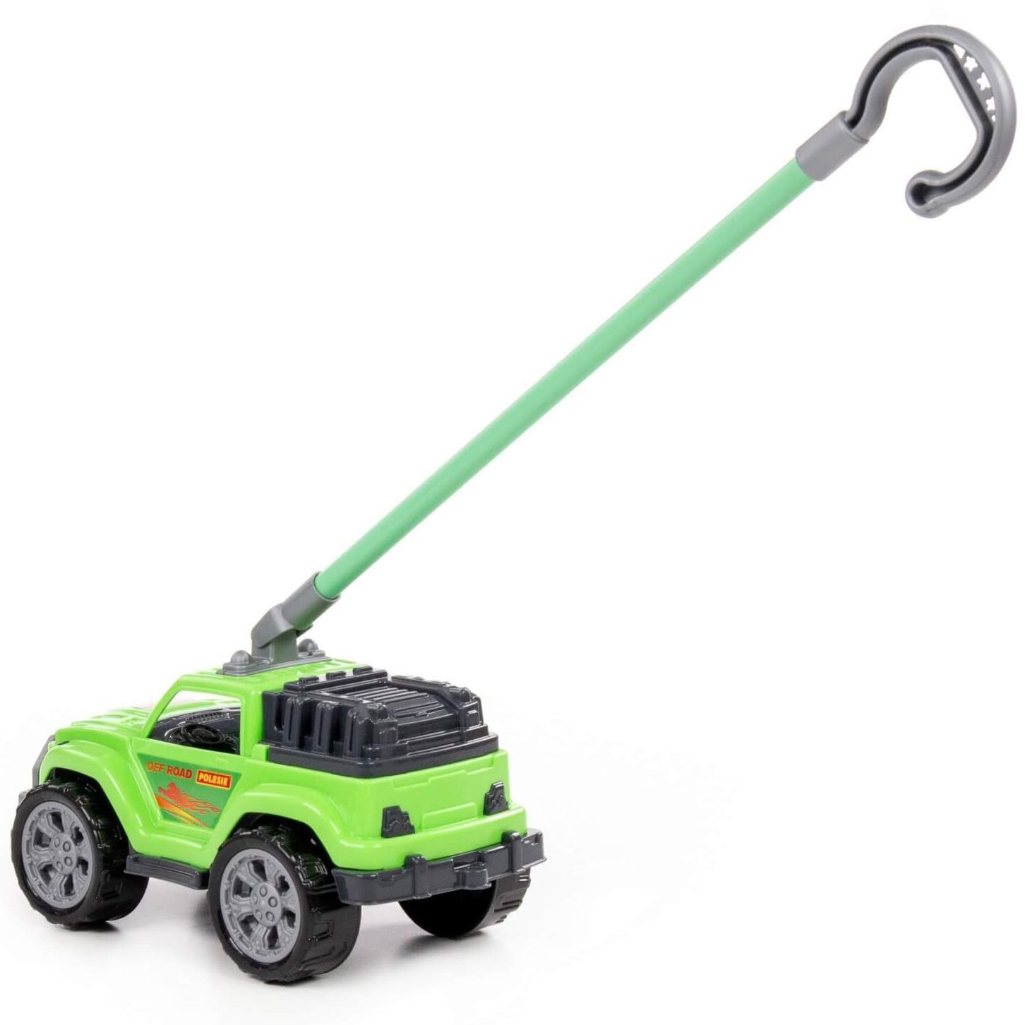 Игрушка-каталка с ручкой высота хвата 43 см машинка джип салатовый