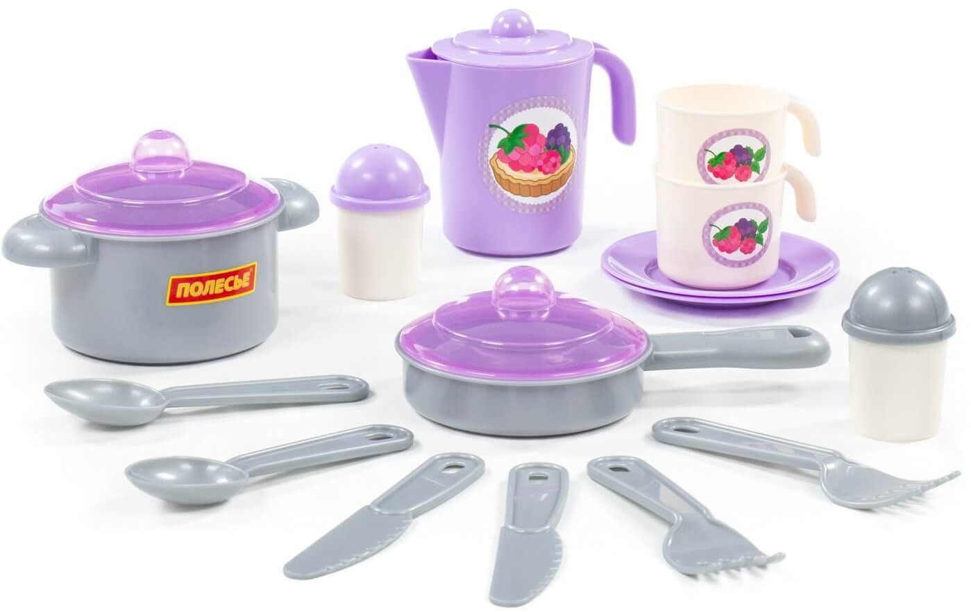 Набор игрушечной пластмассовой посуды сиреневый 79916