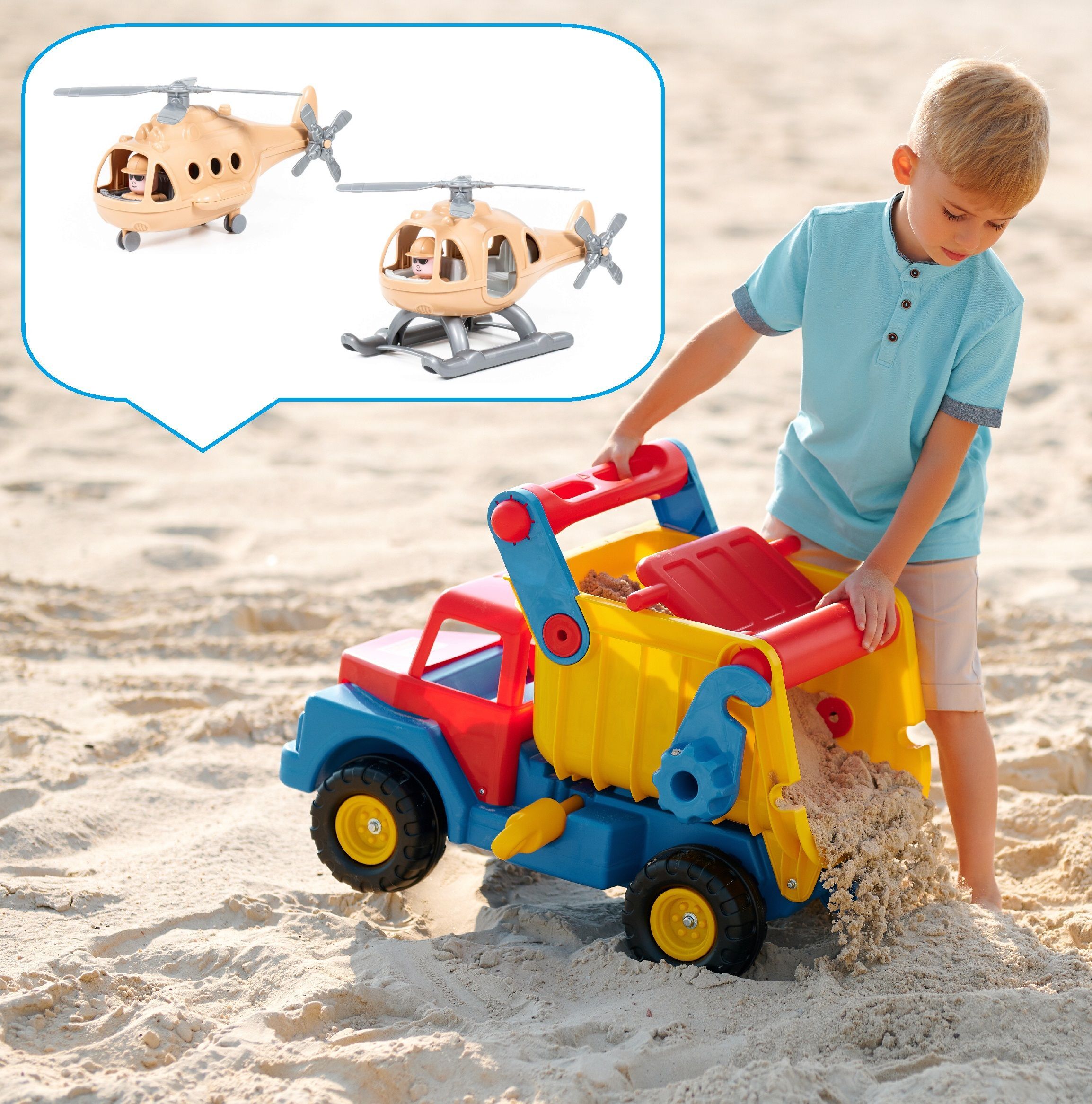 Большой самосвал Полесье можно возить в кузове ребенка - 2 вертолета для игры