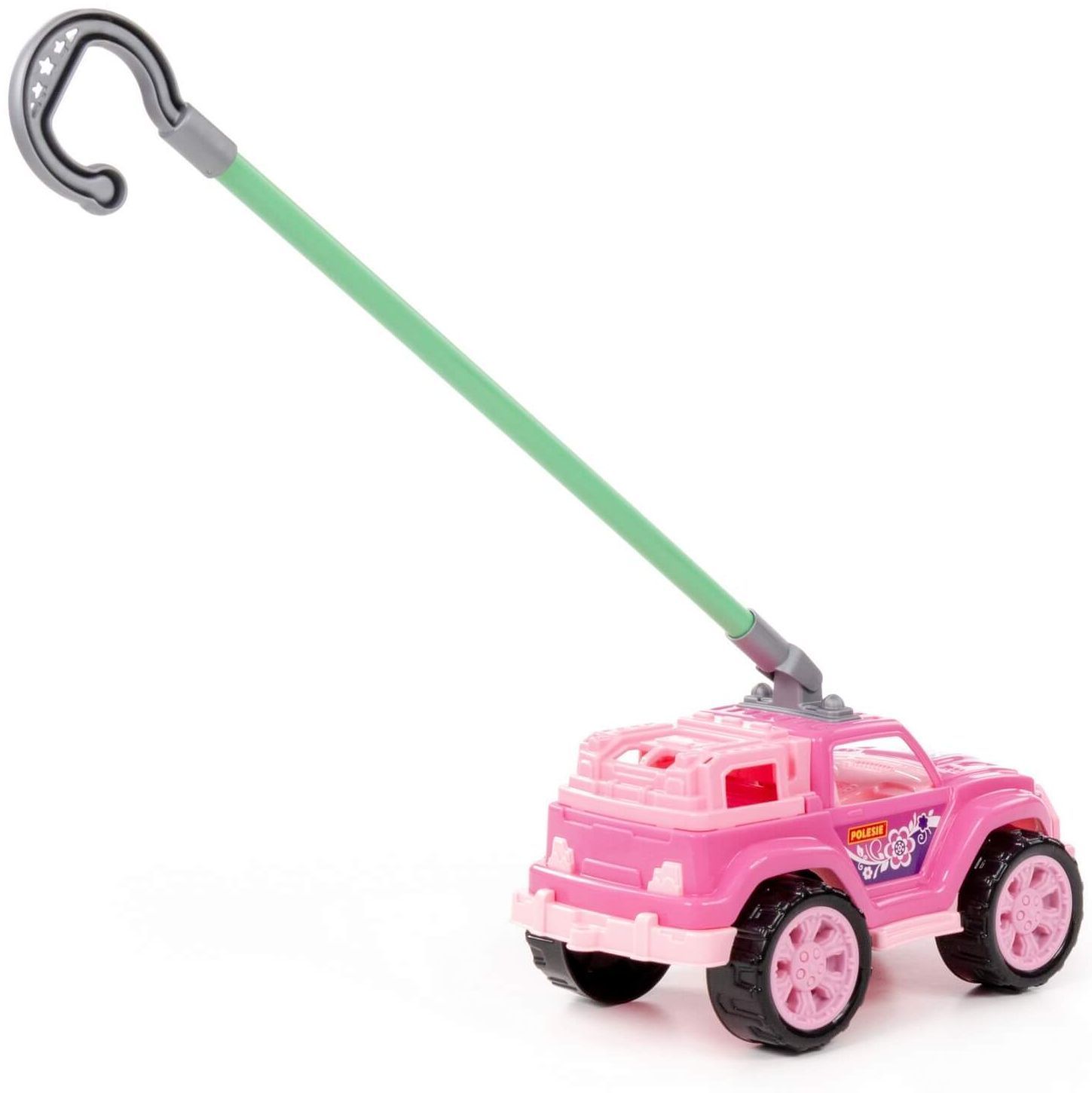 Игрушка-каталка с ручкой высота хвата 43 см машинка джип розовый