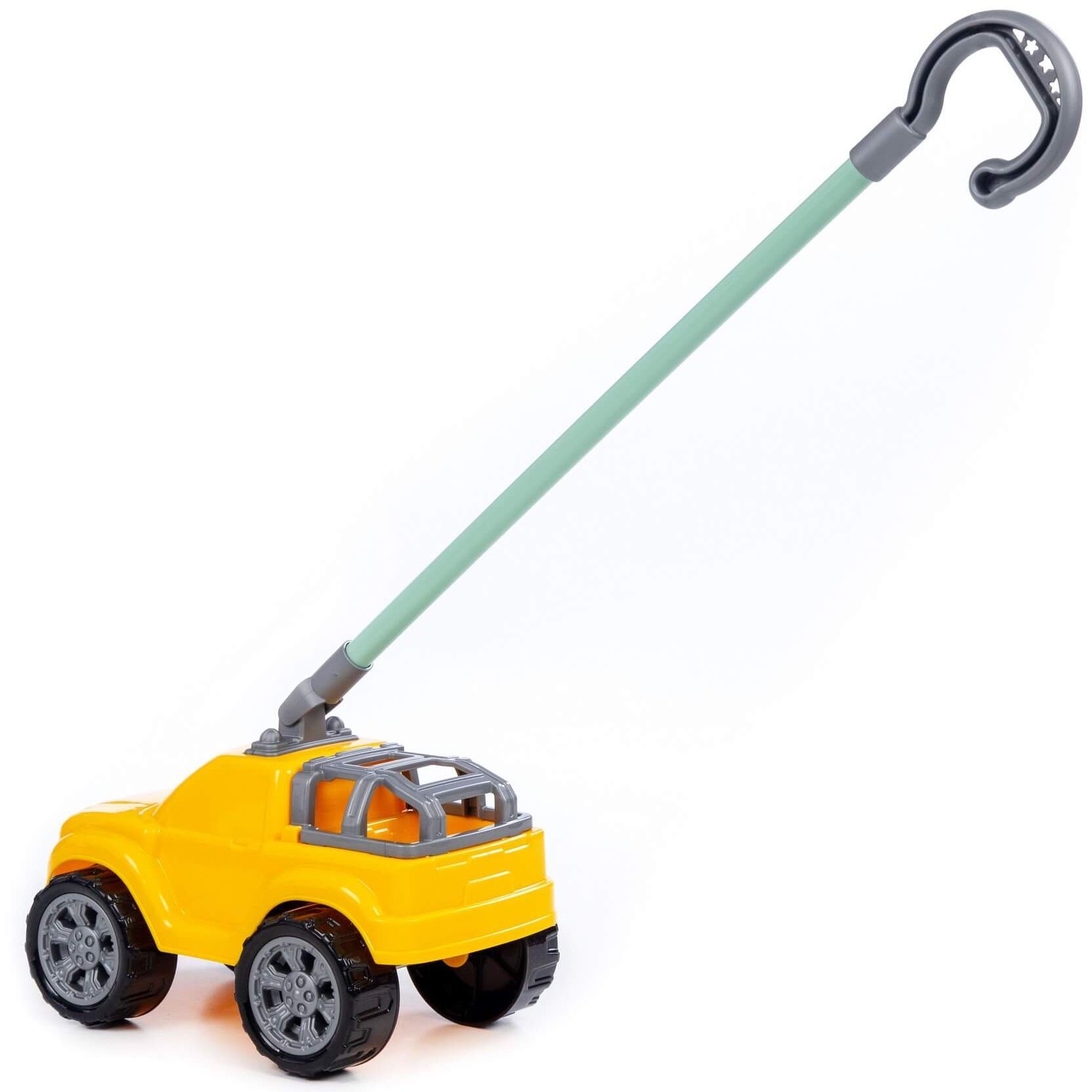 Игрушка-каталка машинка с глазками Боби с ручкой высота хвата 40 см джип желтый
