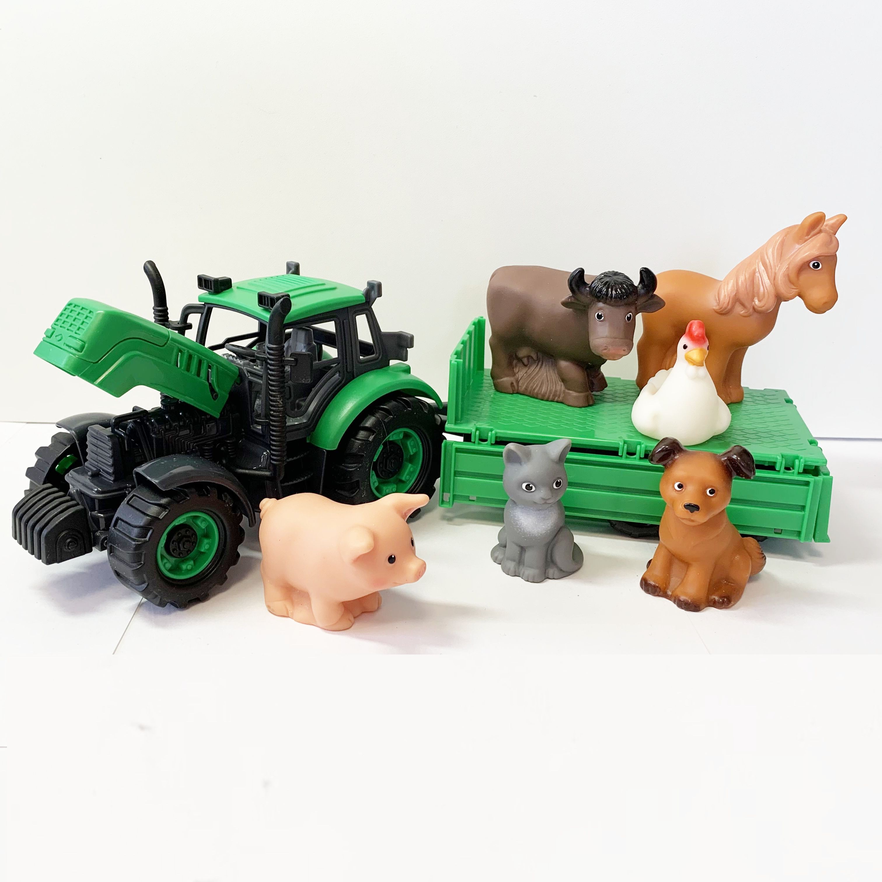 Набор 2 в 1: инерционный трактор с прицепом и 6 фигурок домашних животных