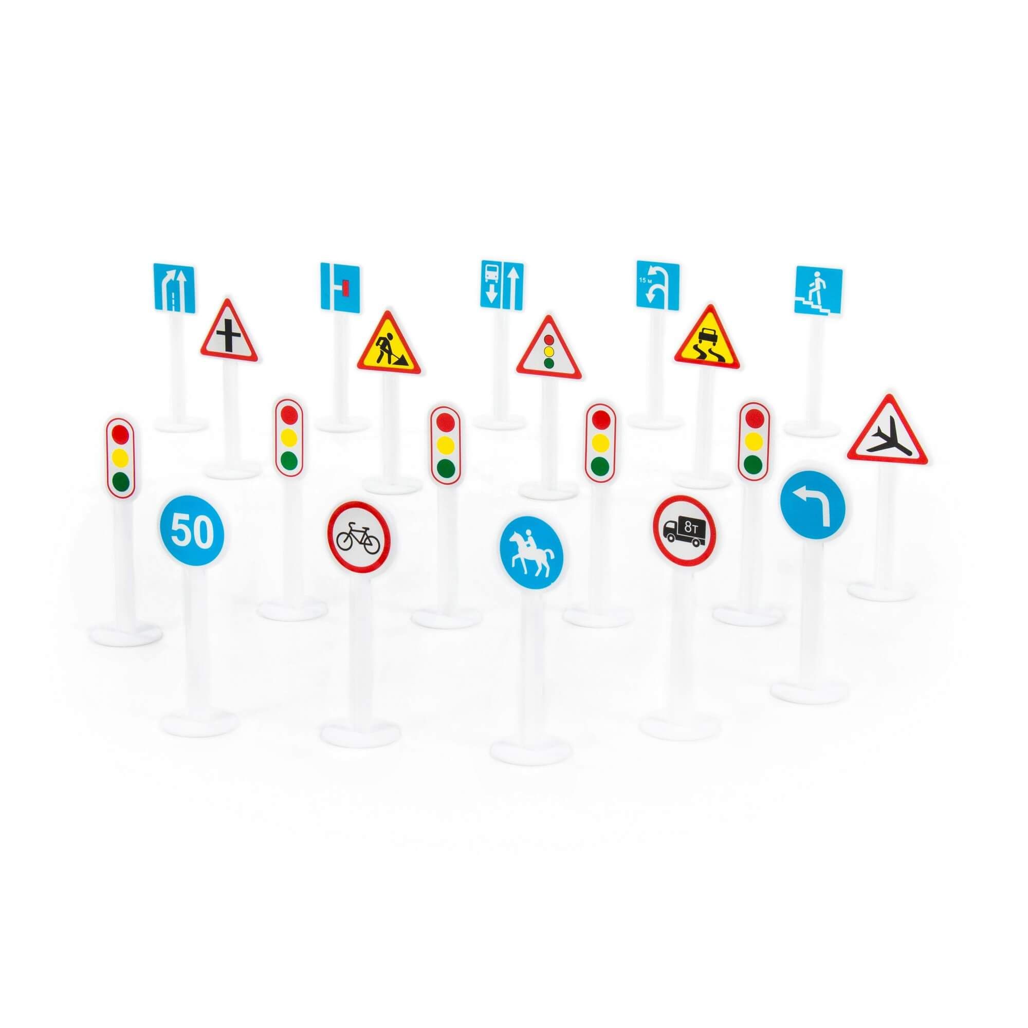 Игрушечная красная машинка-гонка 25 см с динамо-инерционным моторчиком и набором дорожных знаков 20 шт.