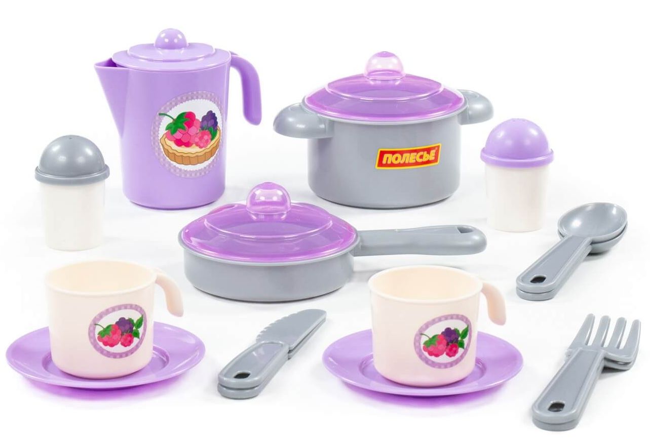 Набор игрушечной пластмассовой посуды сиреневый 79916
