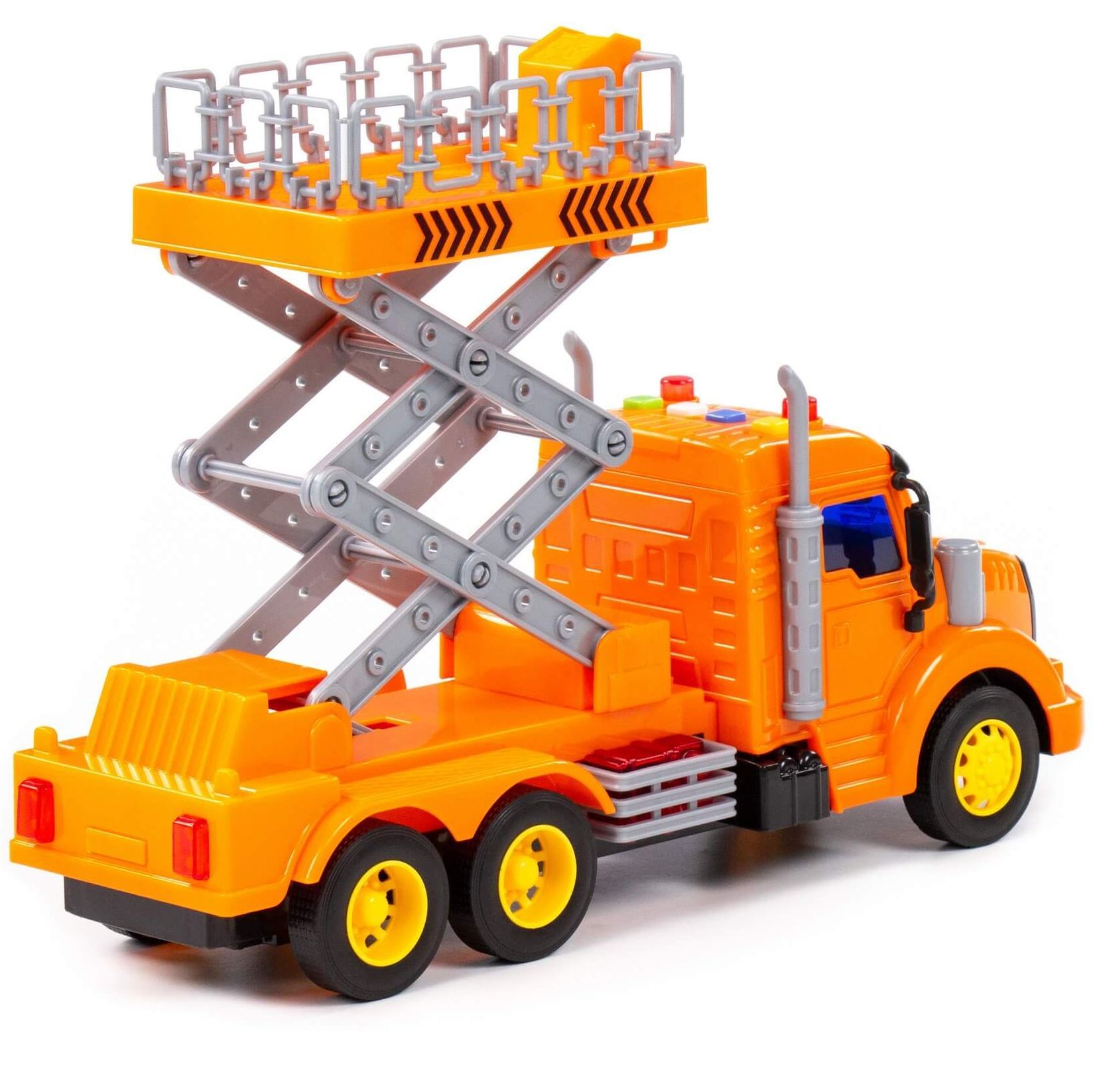 Машина автовышка игрушка автоподъёмник Полесье Профи 29,8 см инерция, звук, свет-оранжевый