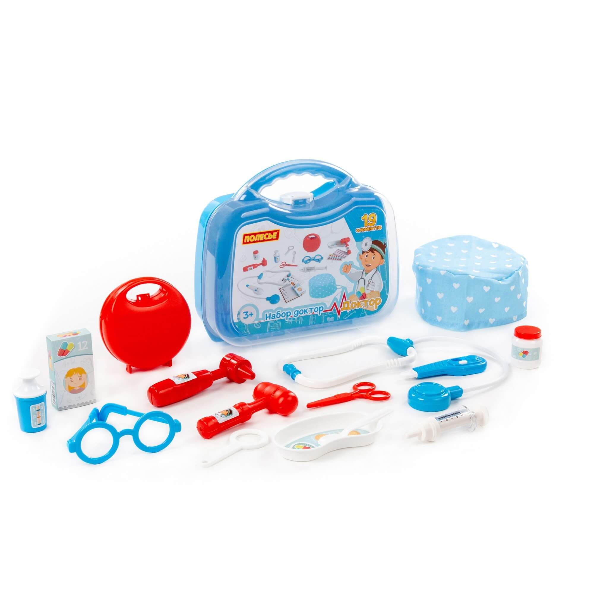 Набор доктора в чемоданчике  Полесье  19 инструментов с шапочкой врача