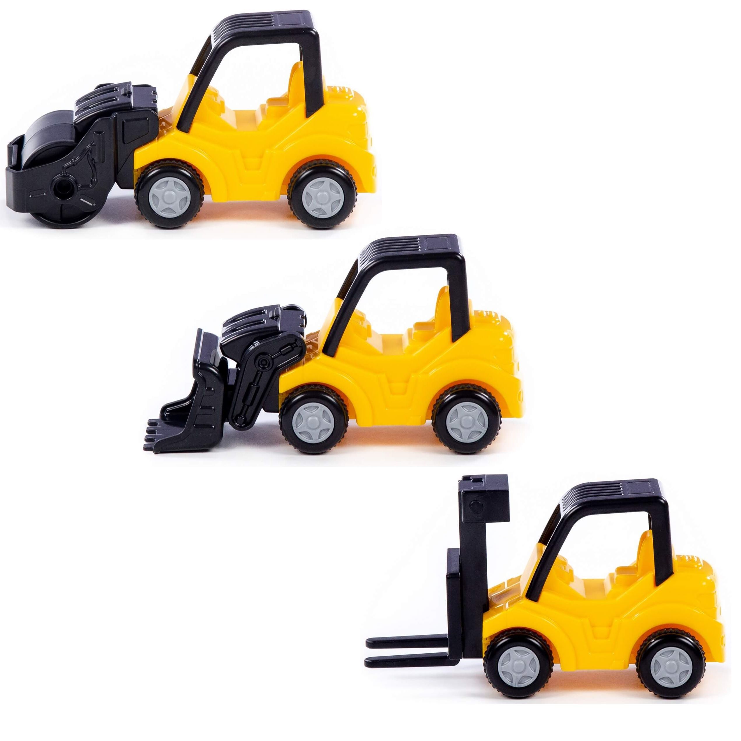 Набор 3 шт. дорожно-строительной техники для песочницы каток, погрузчик, атокар Полесье