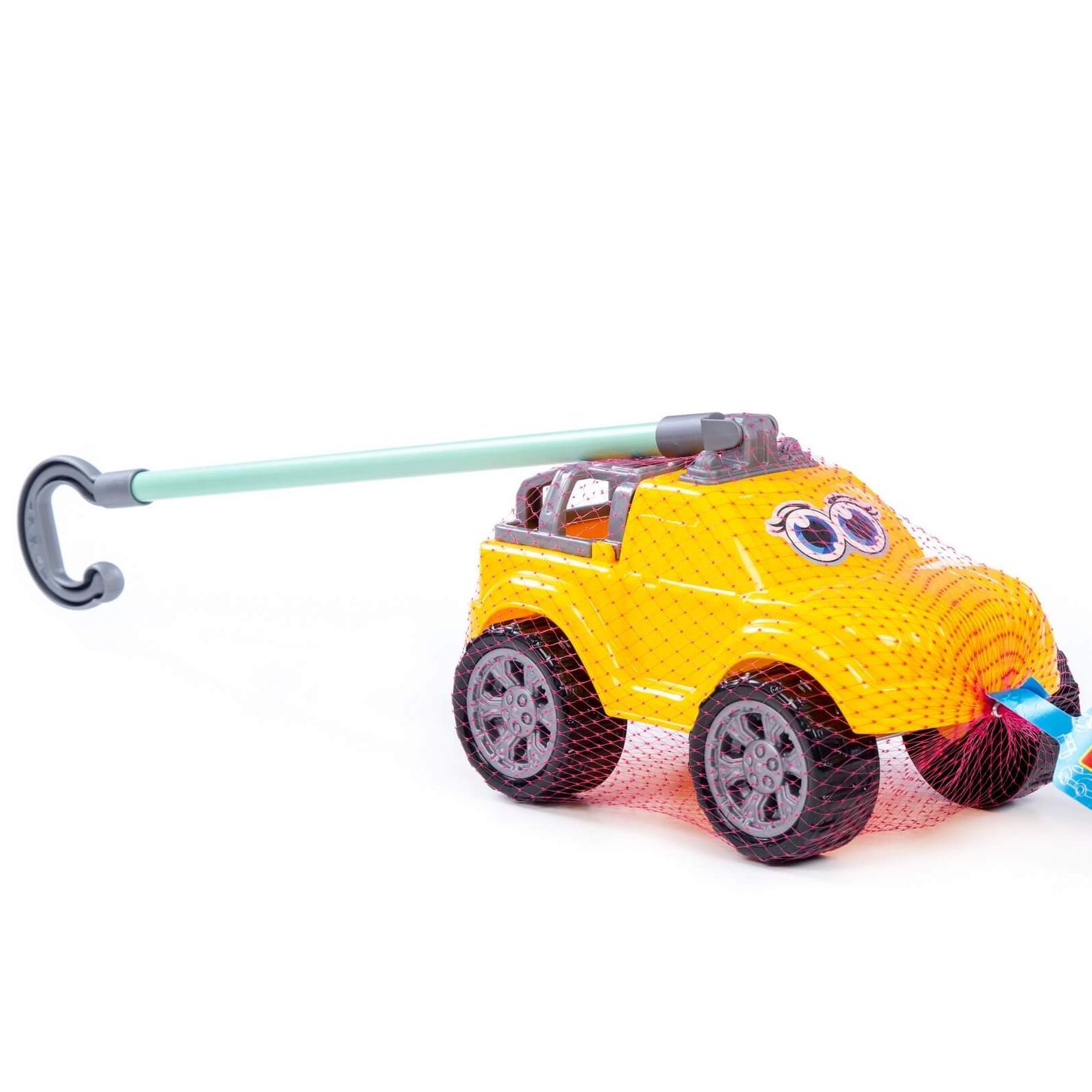 Игрушка-каталка машинка с глазками Боби с ручкой высота хвата 40 см джип желтый