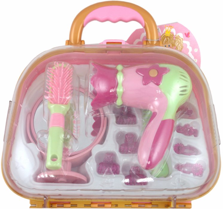 Игрушечный фен и детские заколки, что бы играть в игру парикмахер.