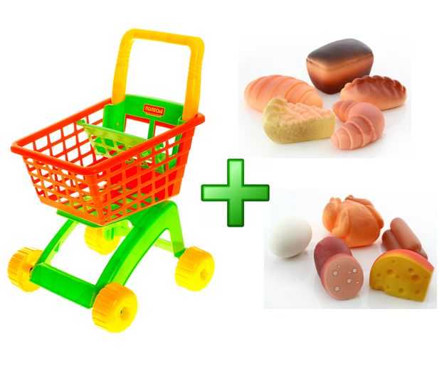 Тележка Полесье для маркета 7438 с продуктами и хлебом