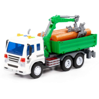 Машинка бортовой грузовик лесовоз с 7-ю бревнами, с краном-манипулятором Сити 27,5 см инерция, свет-звук - зеленый Машинка бортовой грузовик лесовоз с 7-ю бревнами, с краном-манипулятором Сити 27,5 см инерция, свет-звук - зеленый