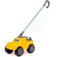 Игрушка-каталка машинка с глазками Боби с ручкой высота хвата 40 см джип желтый