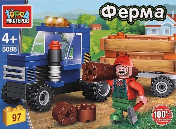 Конструктор "Город мастеров" Трактор с тележкой 97 дет.
