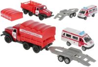 Игрушечная машинка Урал 4320  Пожарная служба с прицепом - 12 см