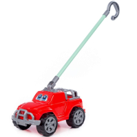 Игрушка-каталка машинка с глазками Дени с ручкой высота хвата 40 см джип красный