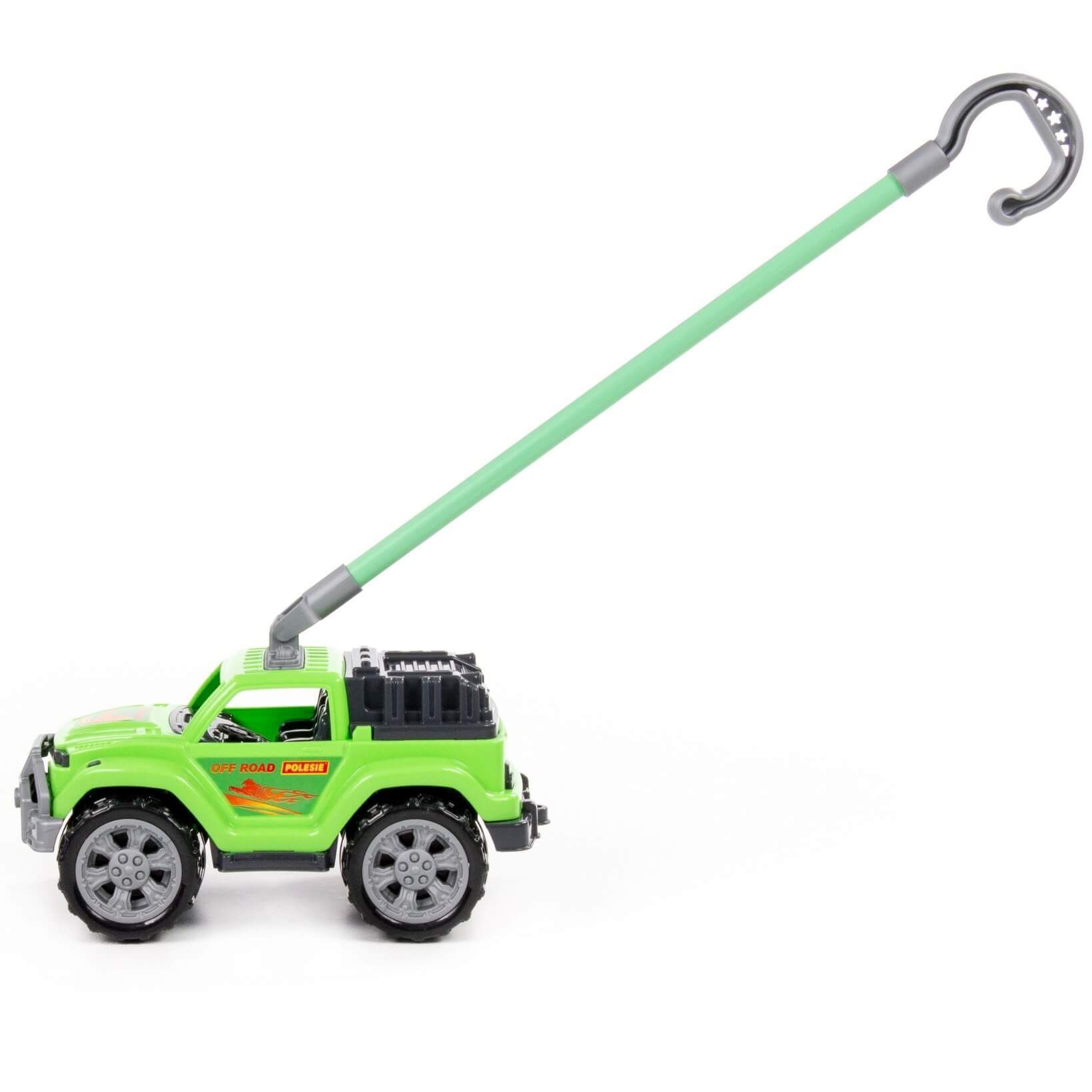 Игрушка-каталка с ручкой высота хвата 43 см машинка джип салатовый