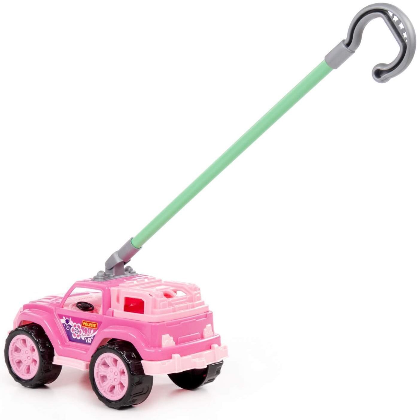 Игрушка-каталка с ручкой высота хвата 43 см машинка джип розовый