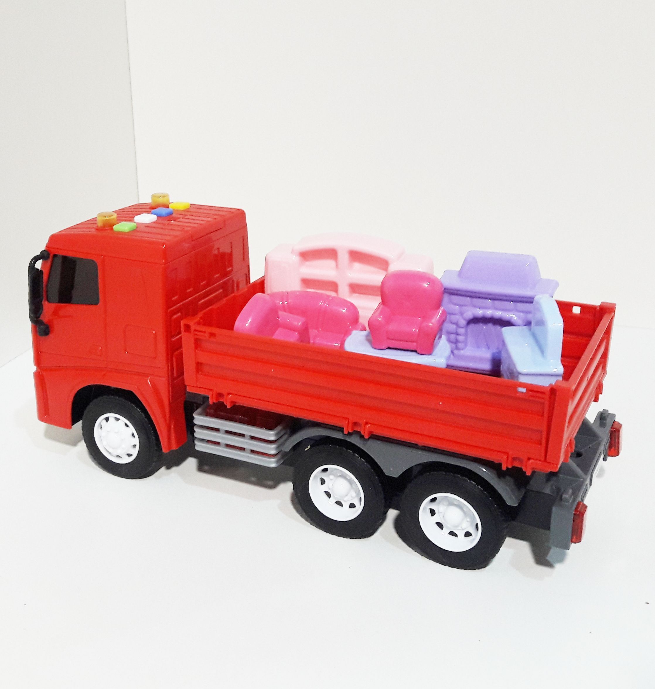 Машинка для перевозки - бортовой грузовик МАЗ - 25,7 см инерция, свет-звук- мебель 7 предметов