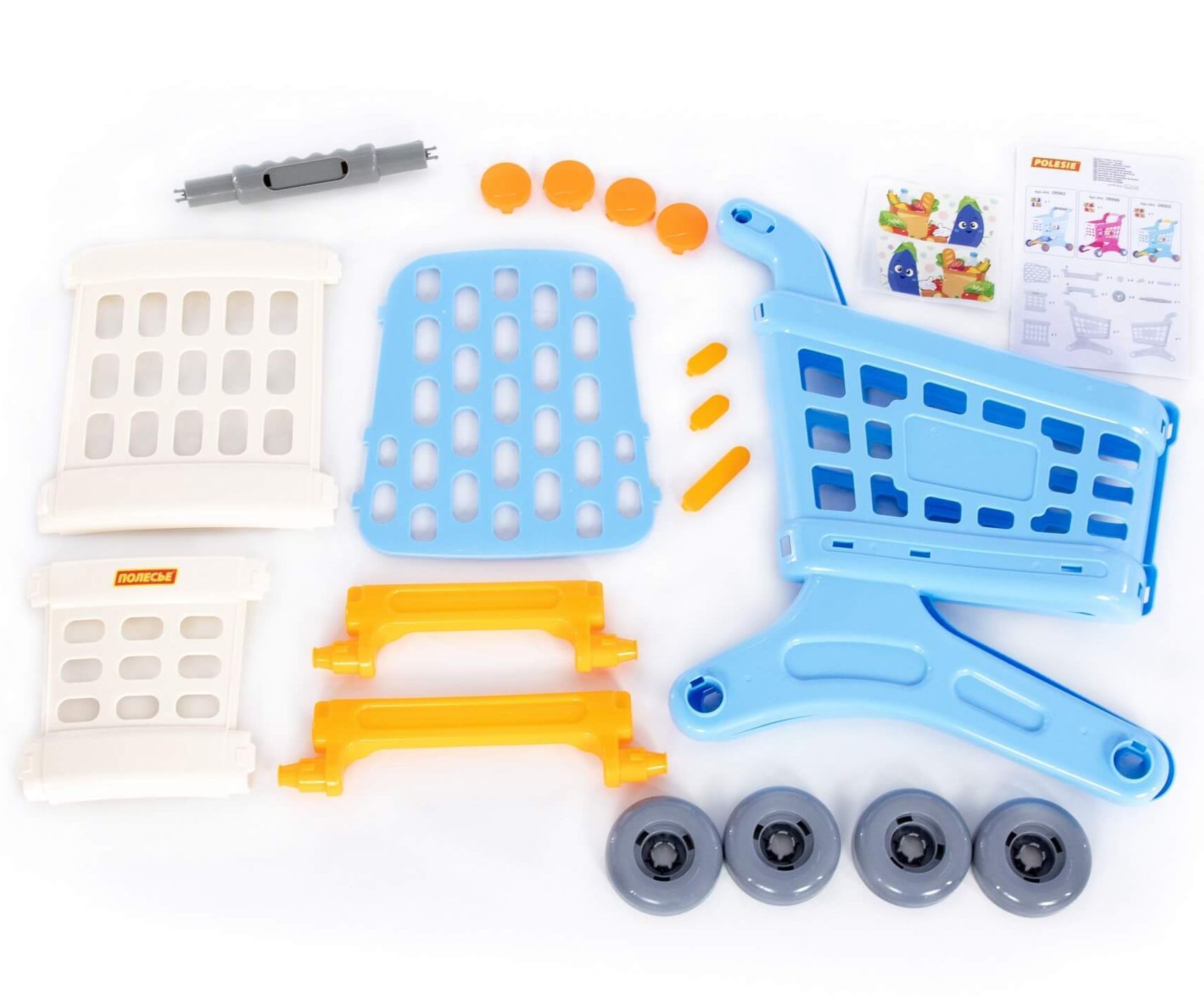 Магазинная пластмассовая тележка для покупок тележка для маркета Натали - 47 см голубая