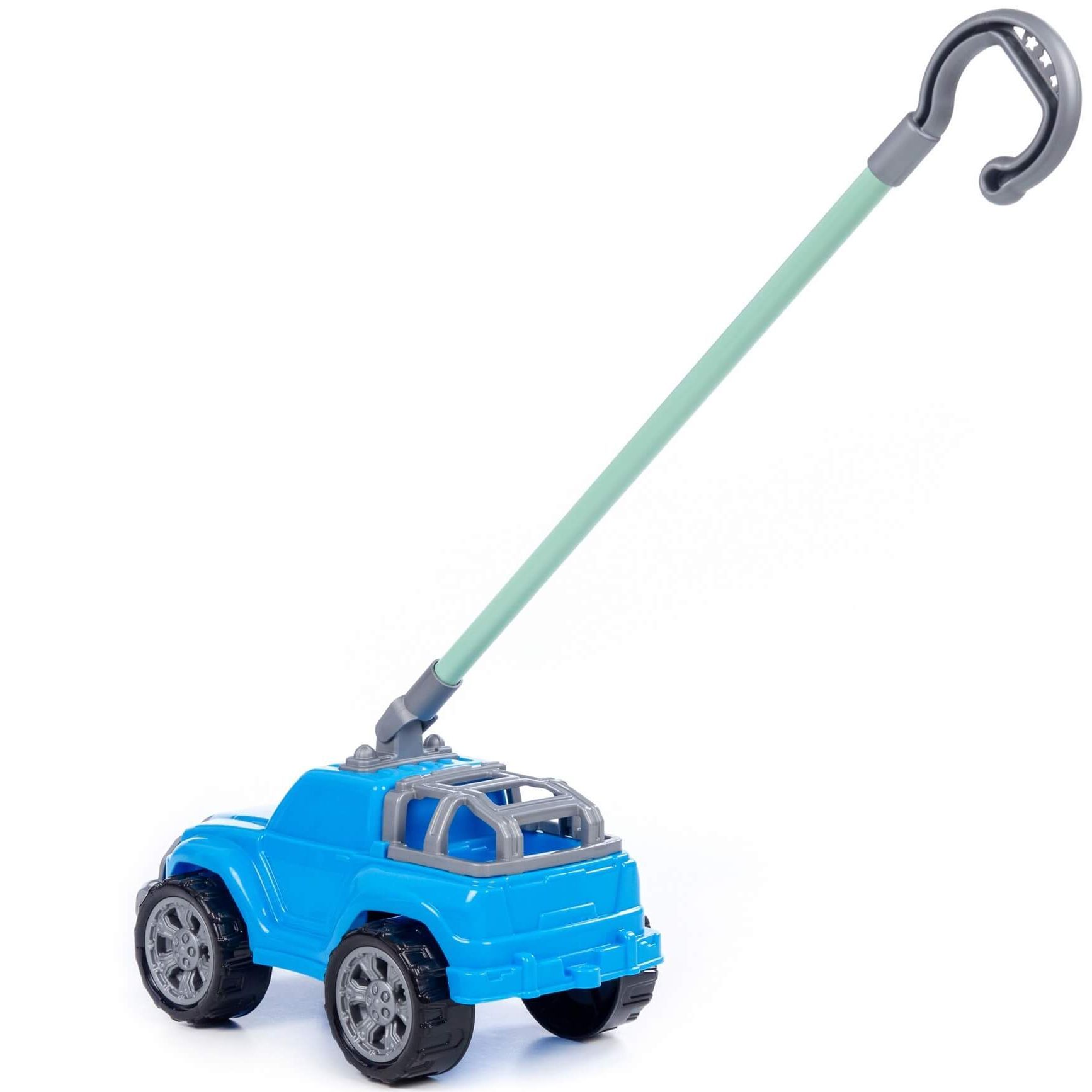 Игрушка-каталка машинка с глазками Дени с ручкой высота хвата 40 см джип голубой