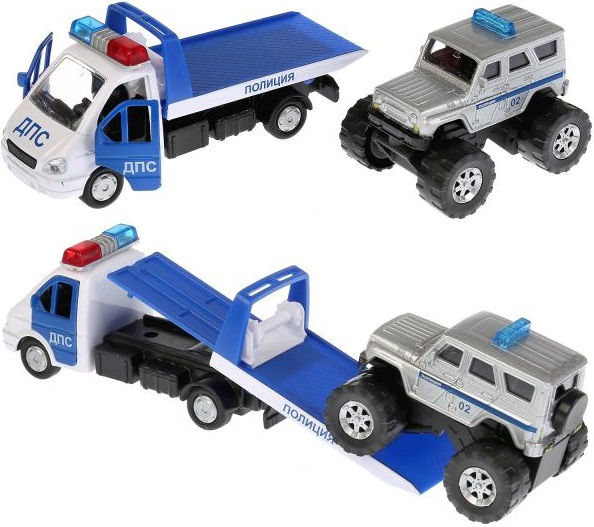 Металлический полицейский эвакуатор Газель 3302 с машиной УАЗ Hunter