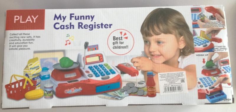 Игрушечная касса. Касса с микрофоном весами и набором продуктов