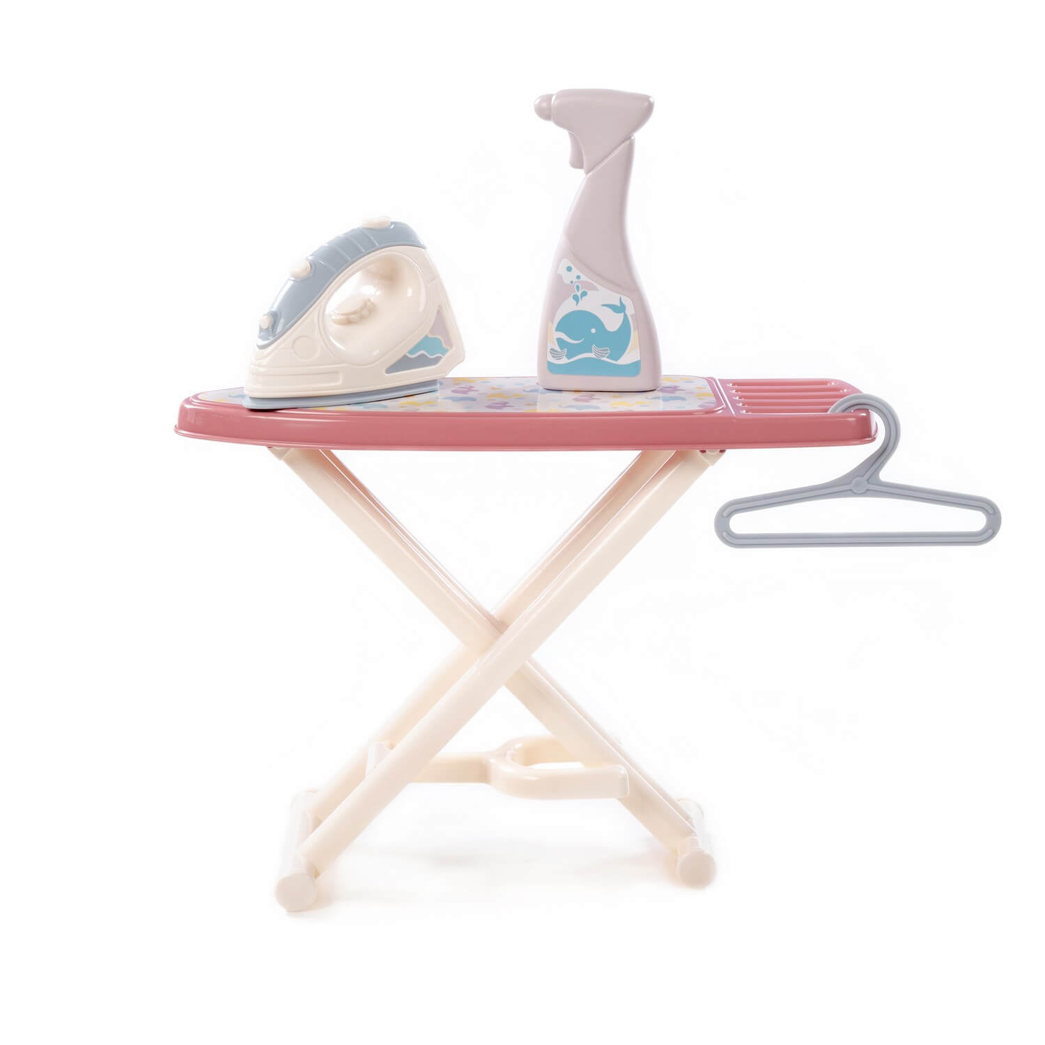 Гладильная доска для малышей (пластмассовая) с простым утюжком и бутылочкой (серая)