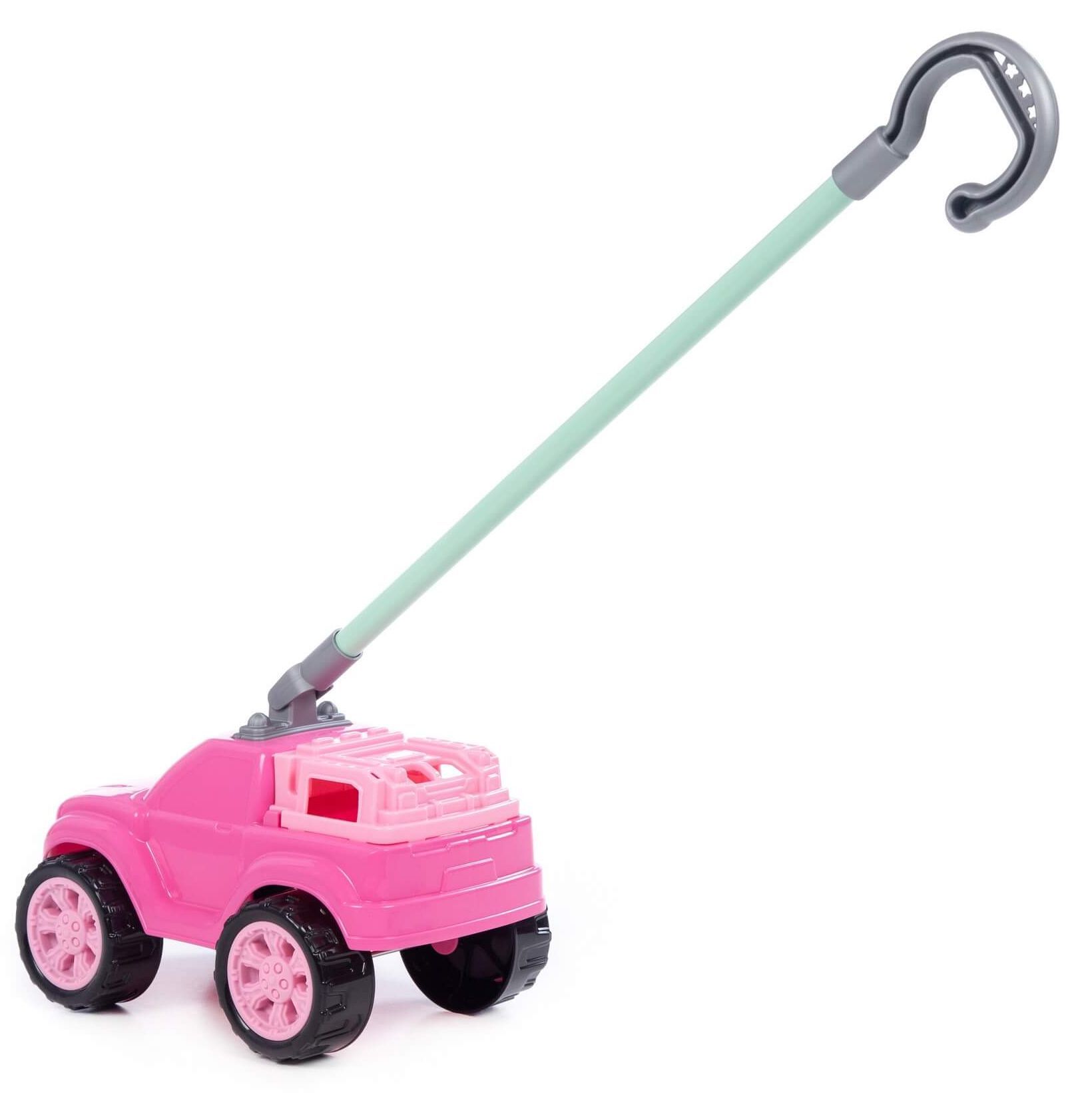 Игрушка-каталка машинка с глазками Боби с ручкой высота хвата 40 см джип розовый