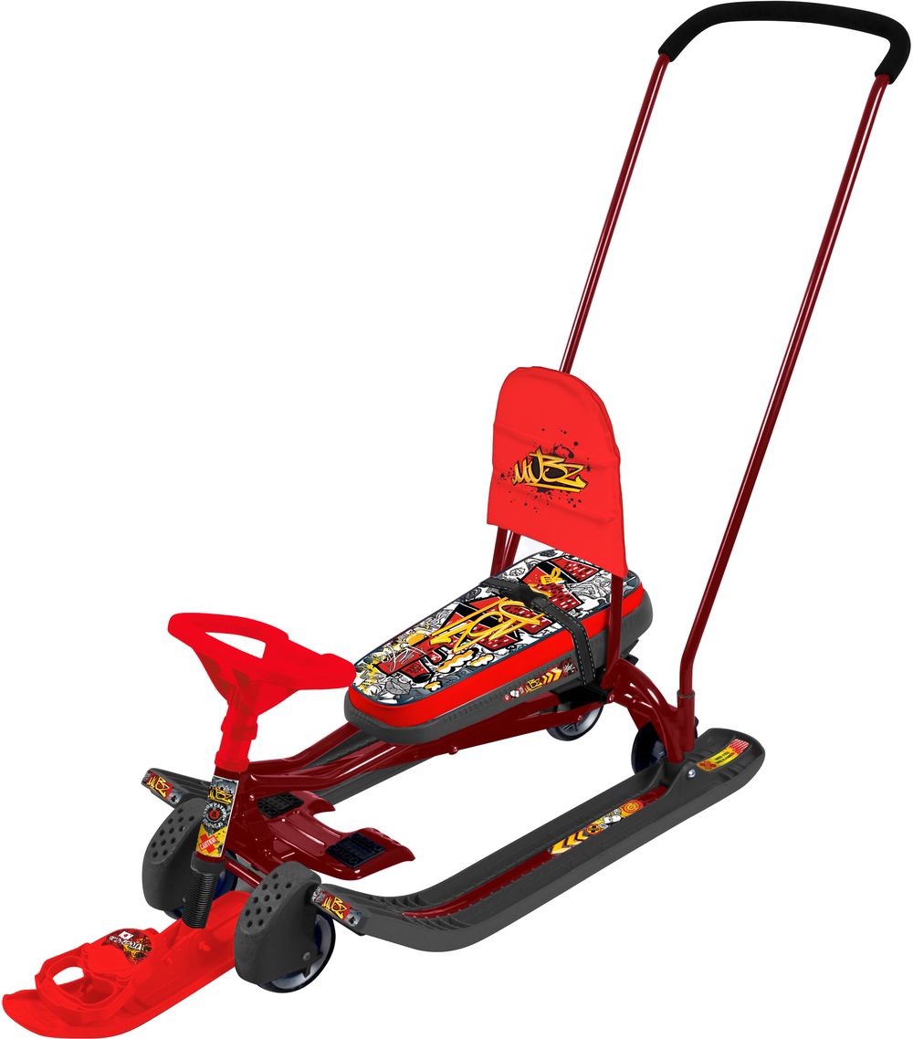 Снегокат на колесах граффити красный каркас