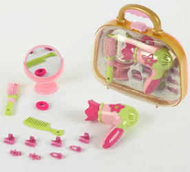 Игрушечный фен и детские заколки, что бы играть в игру парикмахер.