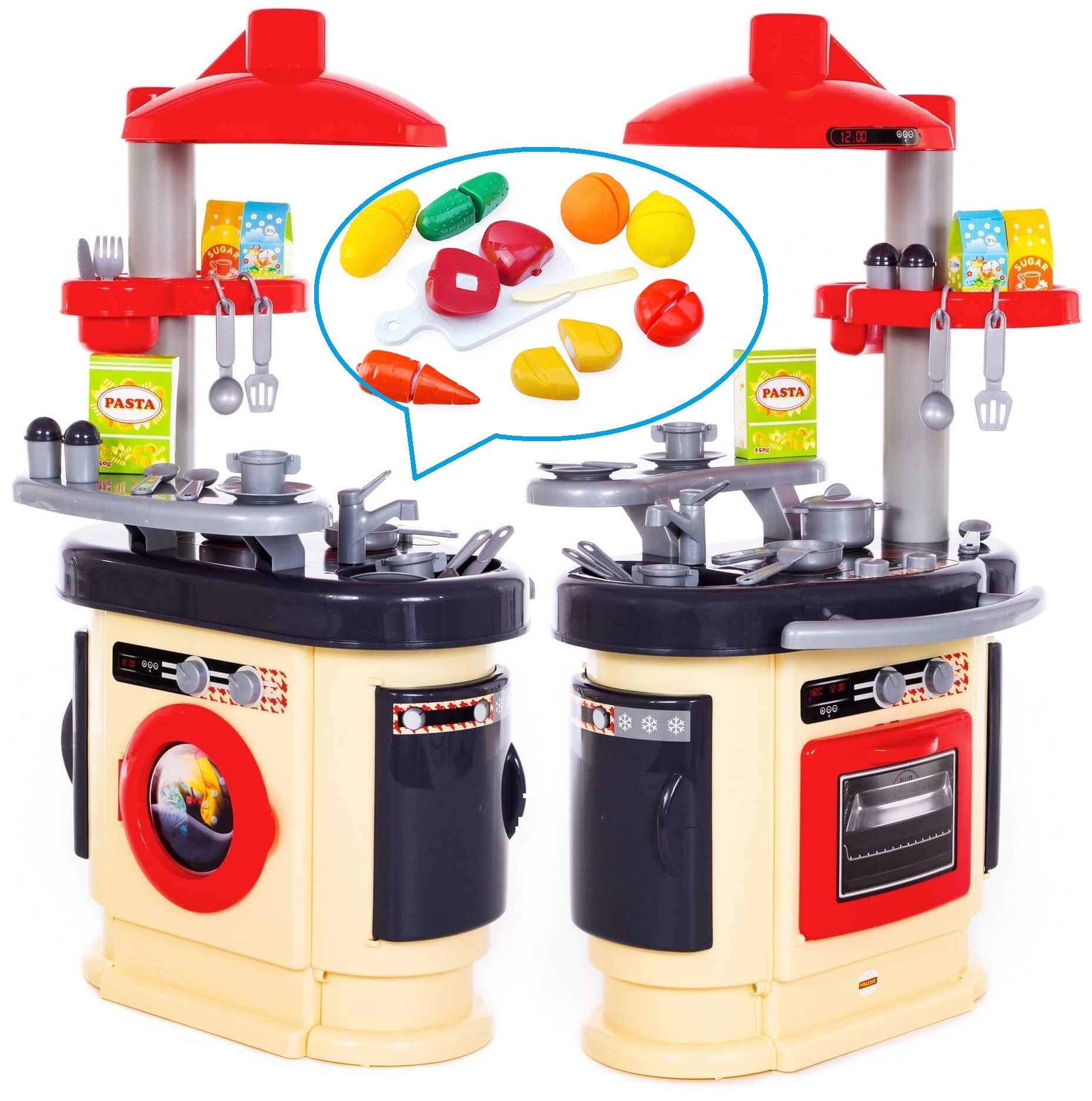 Детская кухня Marta высота 100 см Полесье с дополнительным набором разрезных овощей и фруктов