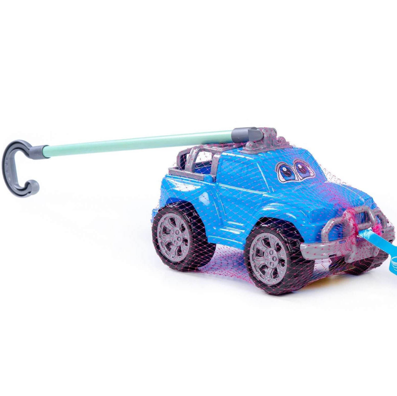 Игрушка-каталка машинка с глазками Дени с ручкой высота хвата 40 см джип голубой