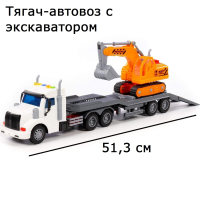 Игрушка тягач с прицепом 51 см - автовоз с экскаватором Профи Полесье  динамо- инерция, свет, 4 звука