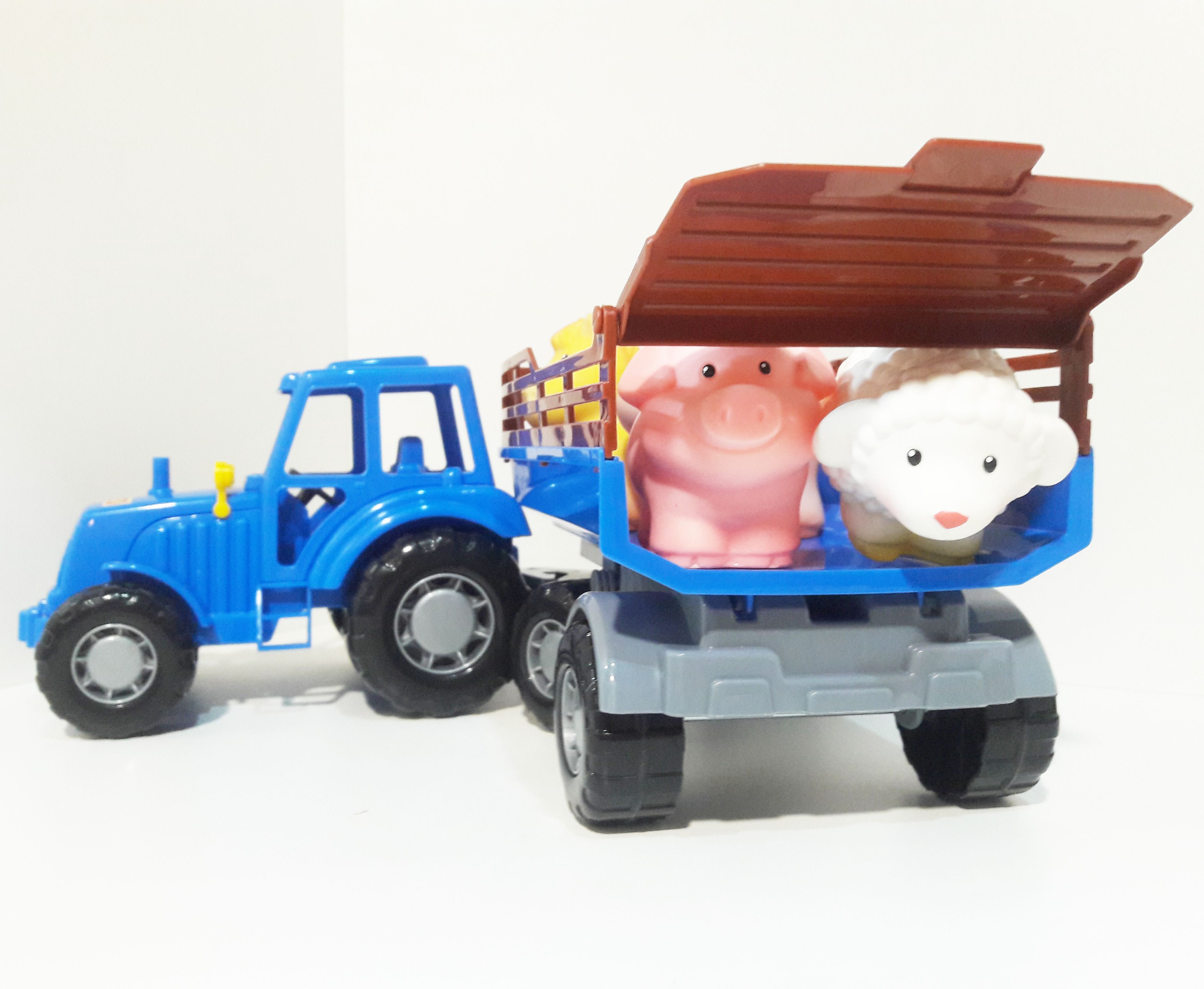 Синий трактор с прицепом 44 см и 4 высококачественных домашних животных