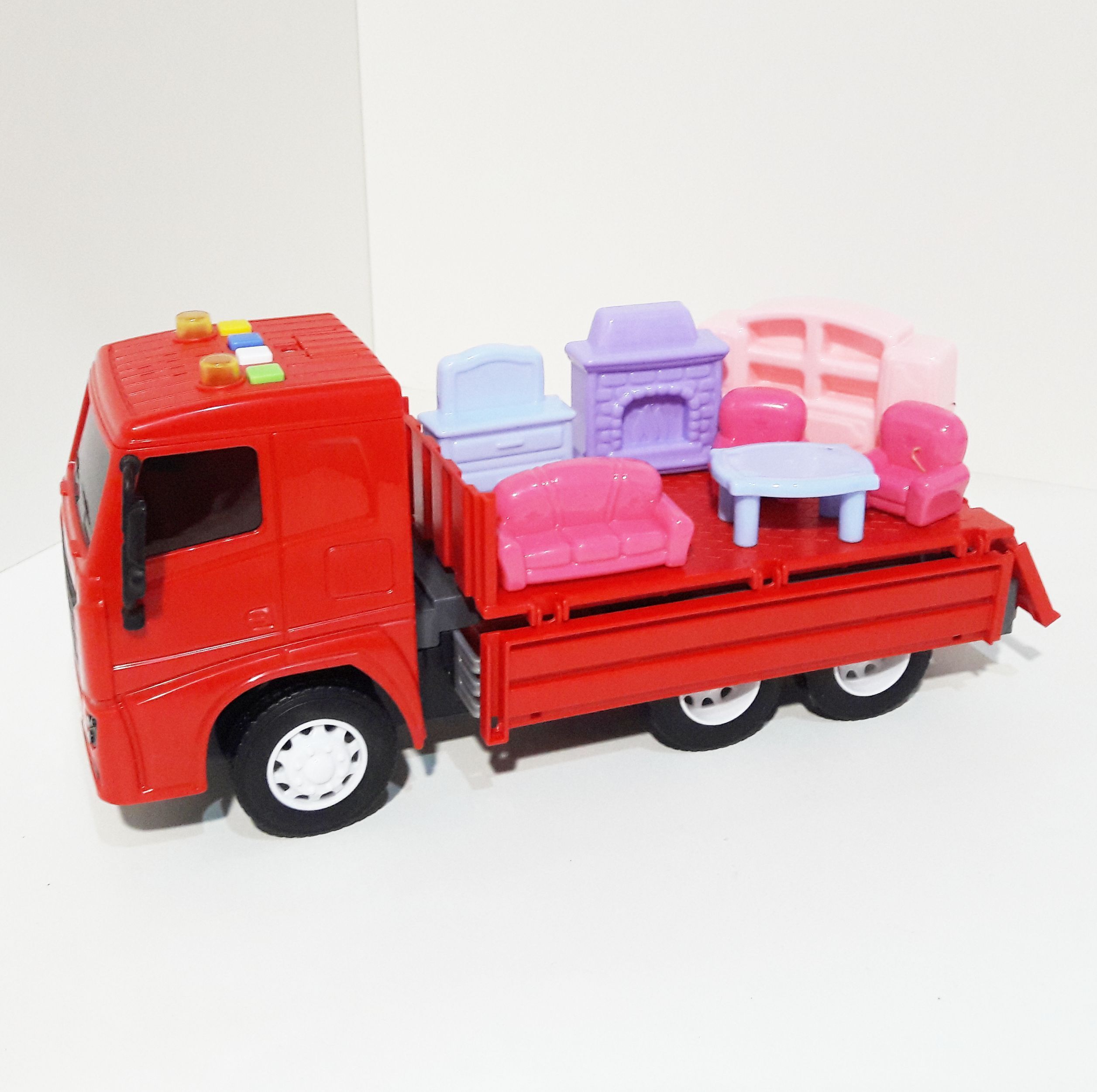 Машинка для перевозки - бортовой грузовик МАЗ - 25,7 см инерция, свет-звук- мебель 7 предметов