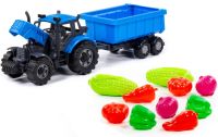 Игровой набор «Сбор урожая» с синим трактором Прогресс с кузовным прицепом