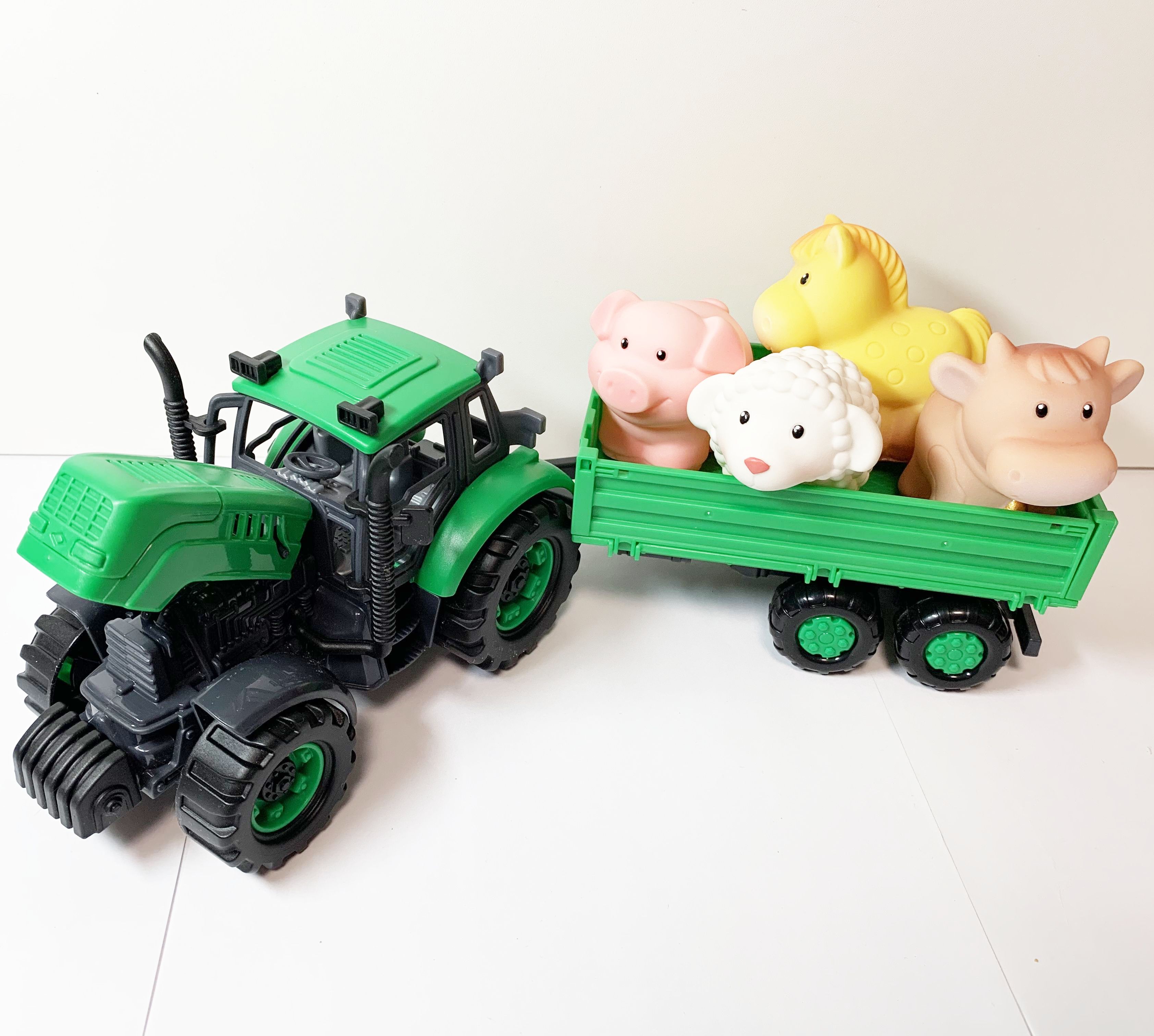 Набор: инерционный трактор с прицепом и 4 фигурки домашних животных
