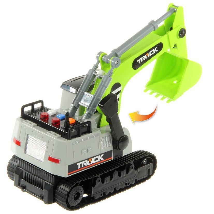 Игрушка гусеничный Экскаватор 27 см со светом, звуком и инерционным ходом салатовый