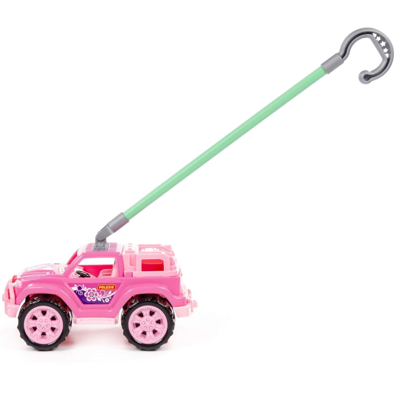 Игрушка-каталка с ручкой высота хвата 43 см машинка джип розовый