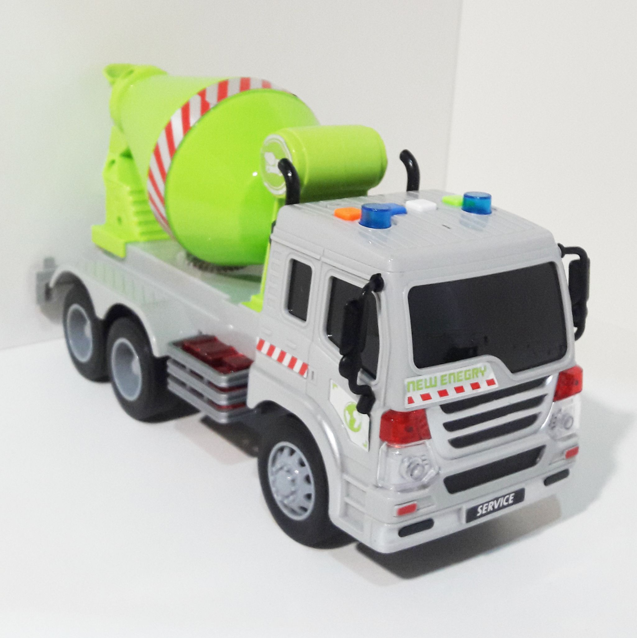 Машинка грузовик бетоновоз бетономешалка - 28 см инерция, свет, звук, вращение зеленый