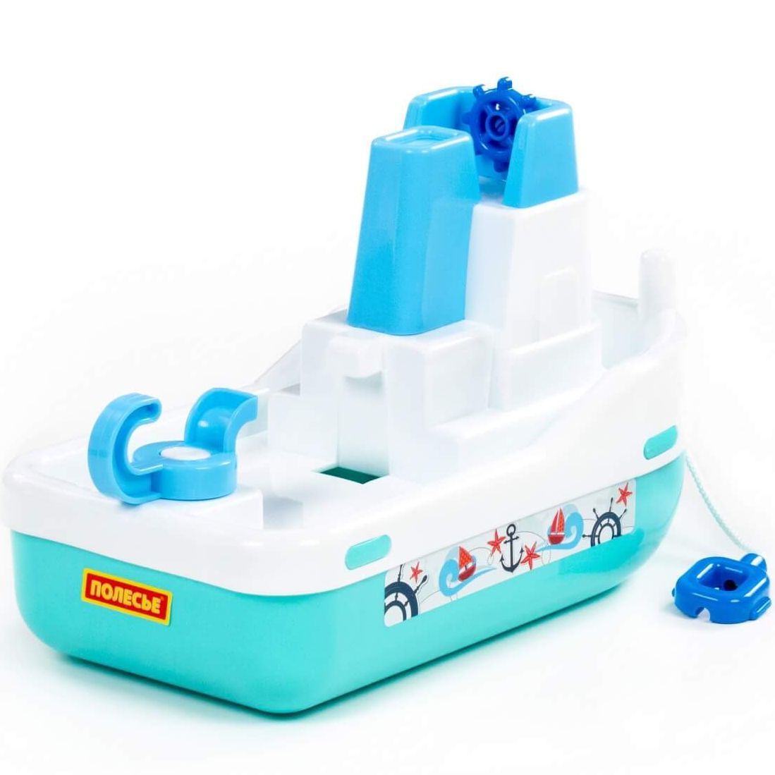 Игрушка корабль для купания ребенка - буксир Лагуна Полесье 28 см - бирюзовый