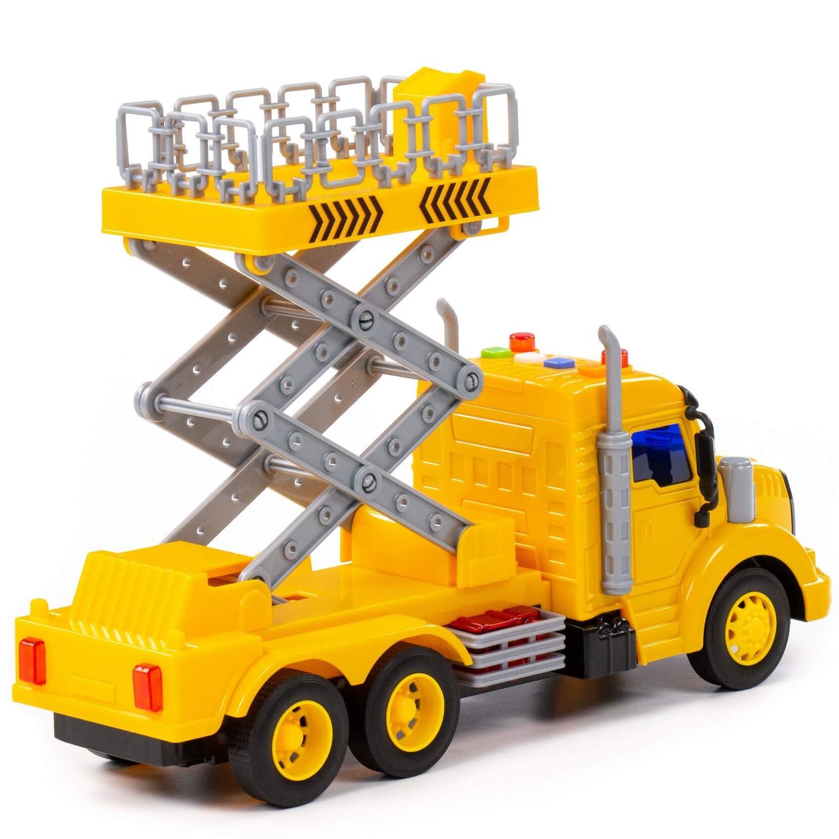 Машина автовышка игрушка автоподъёмник Полесье Профи 29,8 см инерция, звук, свет-желтый