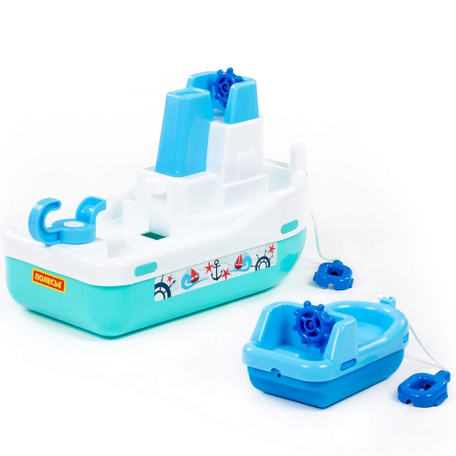 Игрушка корабль буксир Лагуна 33 см - кораблик для буксировки бирюзовый