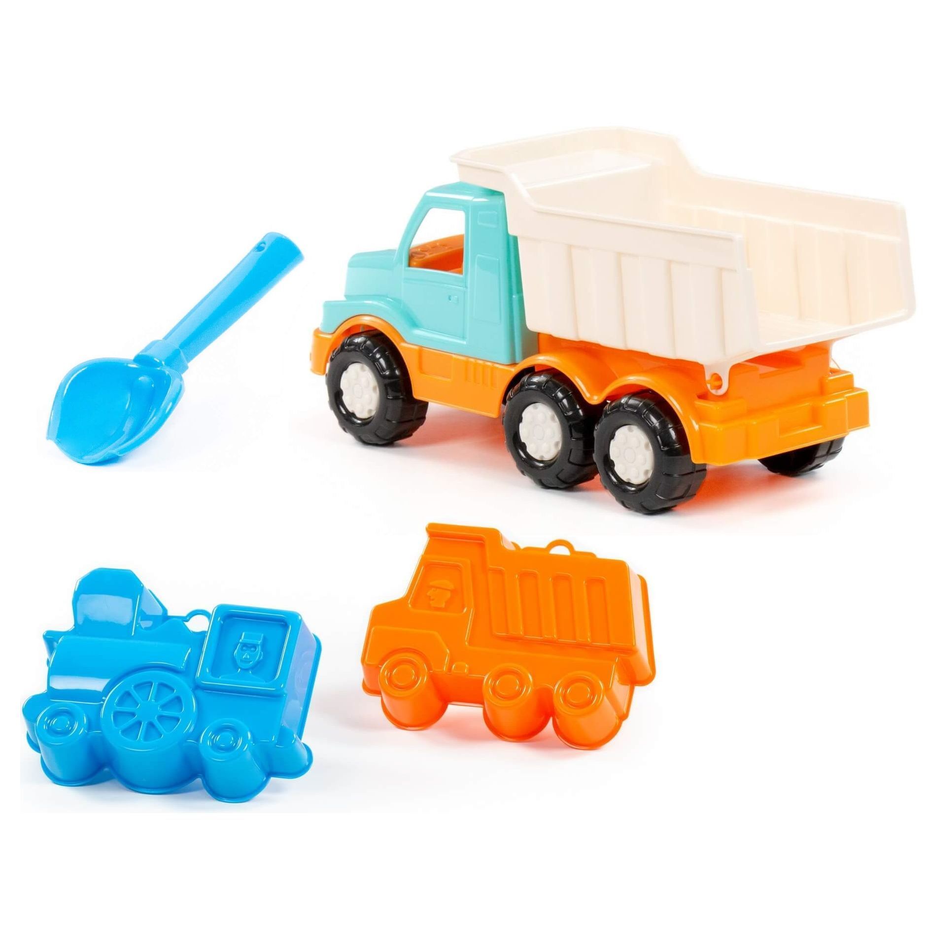 Набор для песочницы с формочками и самосвалом 26,5 см - песочный набор для мальчика бирюзовый